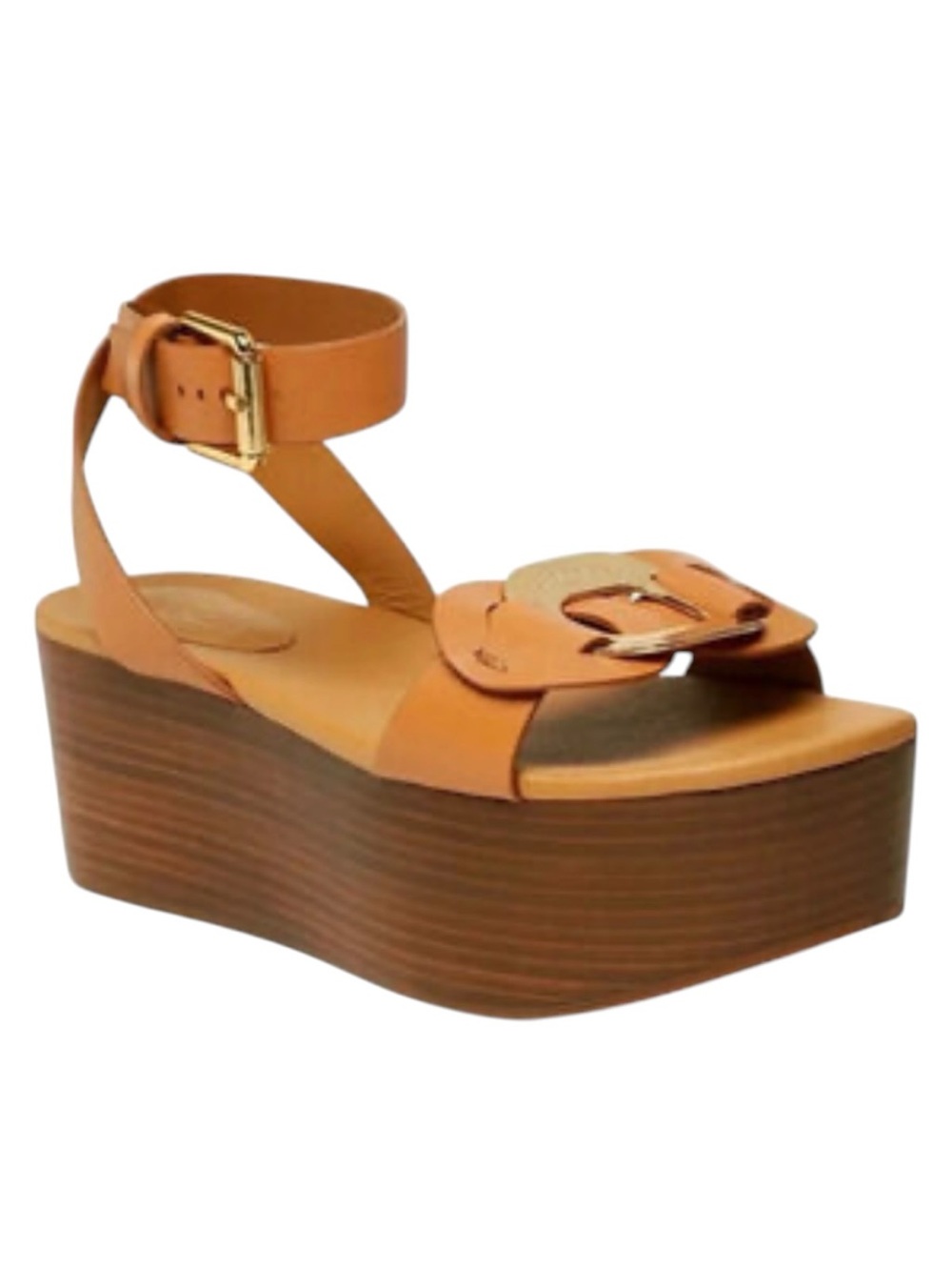 SEE BY CHLOE Chany Brown Slides Wedge Buckle Sandals Women's Size 38